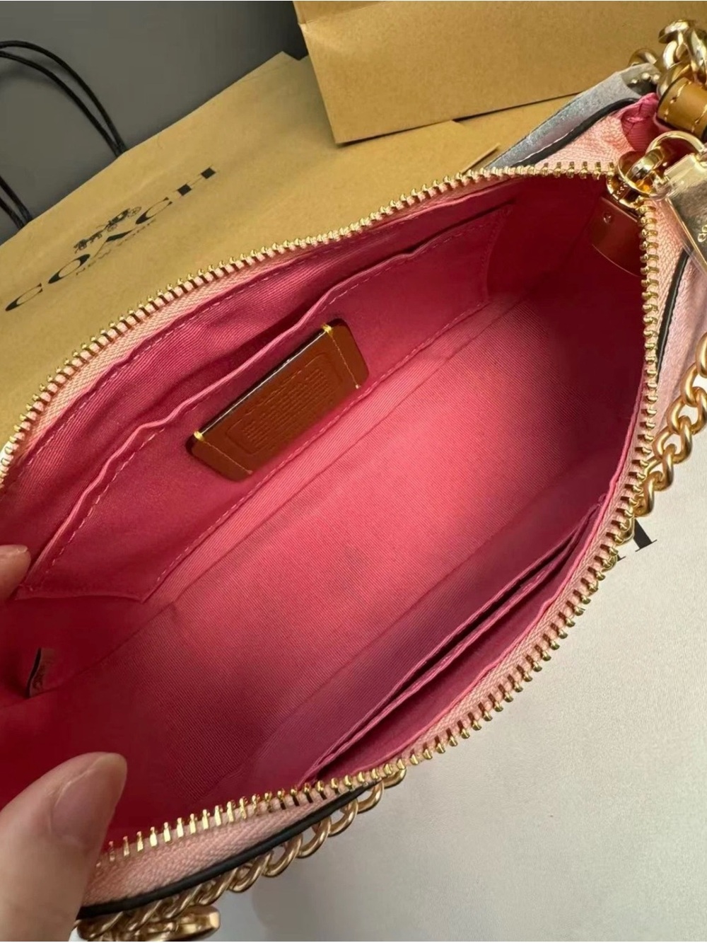 NWT Coach Teri Shoulder Bag Signature Canvas With Charms Gold/Powder Pink CEA20 - Picture 9 of 12